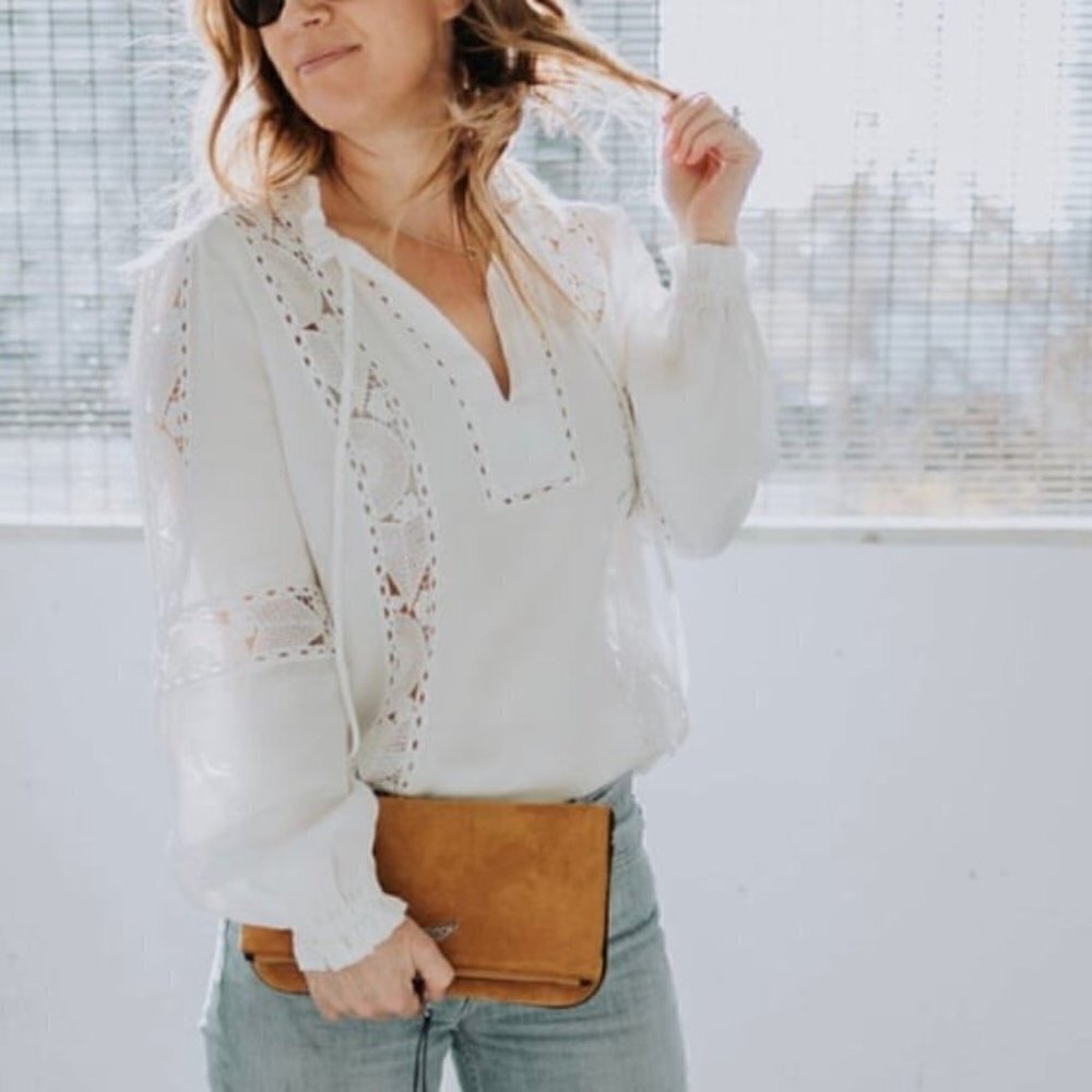 Avantlook lace eyelet cut out peasant Blouse